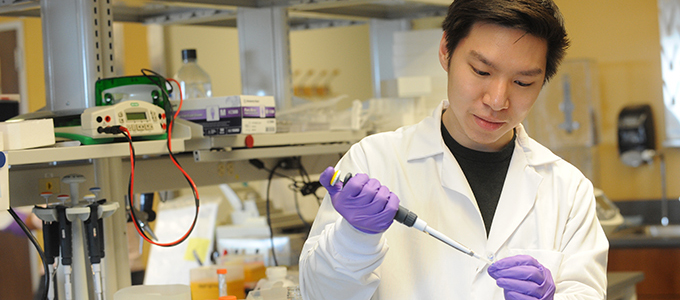 Grad student conducting research